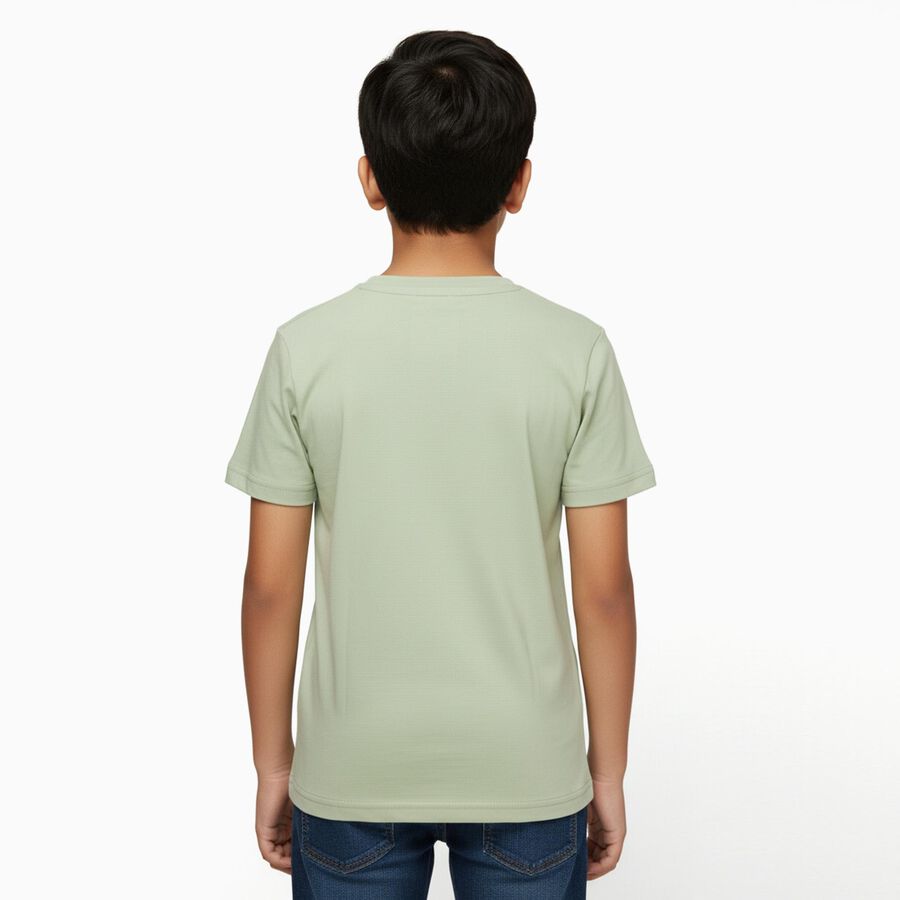 Boys Light Sage Green Round Neck Casual T-Shirt, हल्का हरा, large