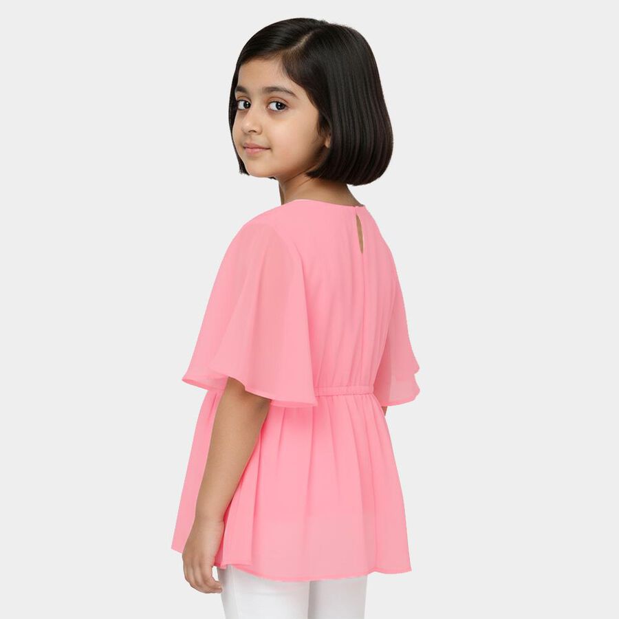 Girls' Light Pink Round Neck Casual T-Shirt, Light Pink, large image number null