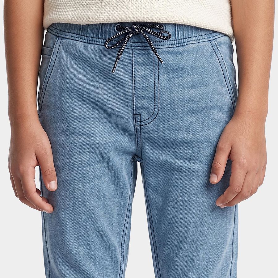 Boys Light Blue Straight Fit Drawstring Waist Jeans, हल्का नीला, large