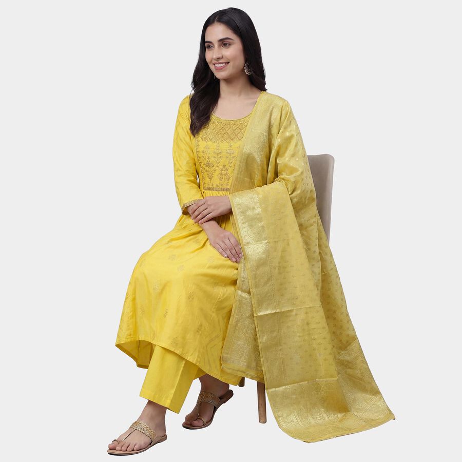 Women's Yellow Floral Printed Ethnic Set, पीला, large