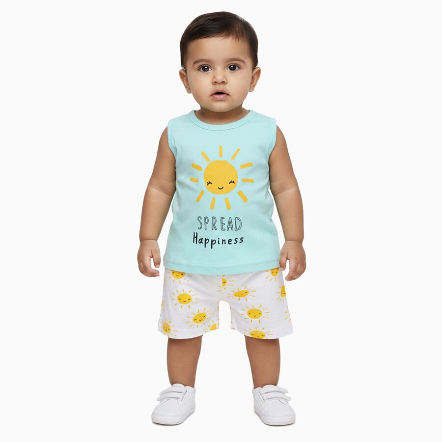 Infants' 100% Cotton Short Set, एक्वा, large image number null