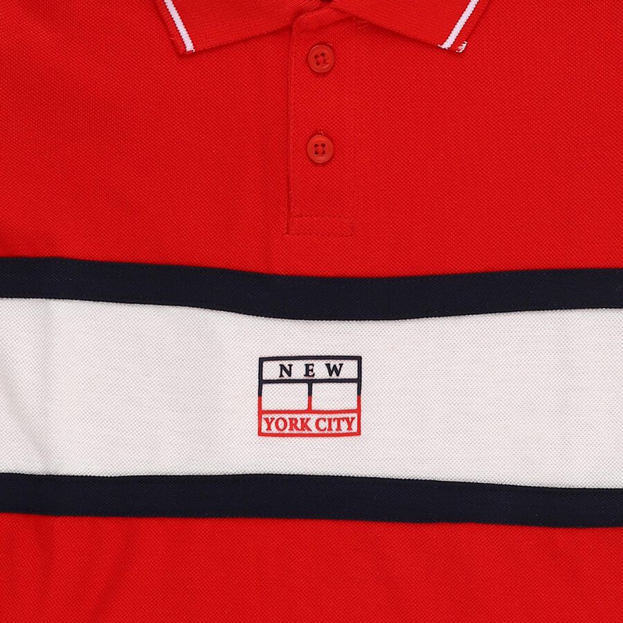 Boys Bright Cherry Red Cotton Polo Neck Casual T-Shirt, लाल, large image number null