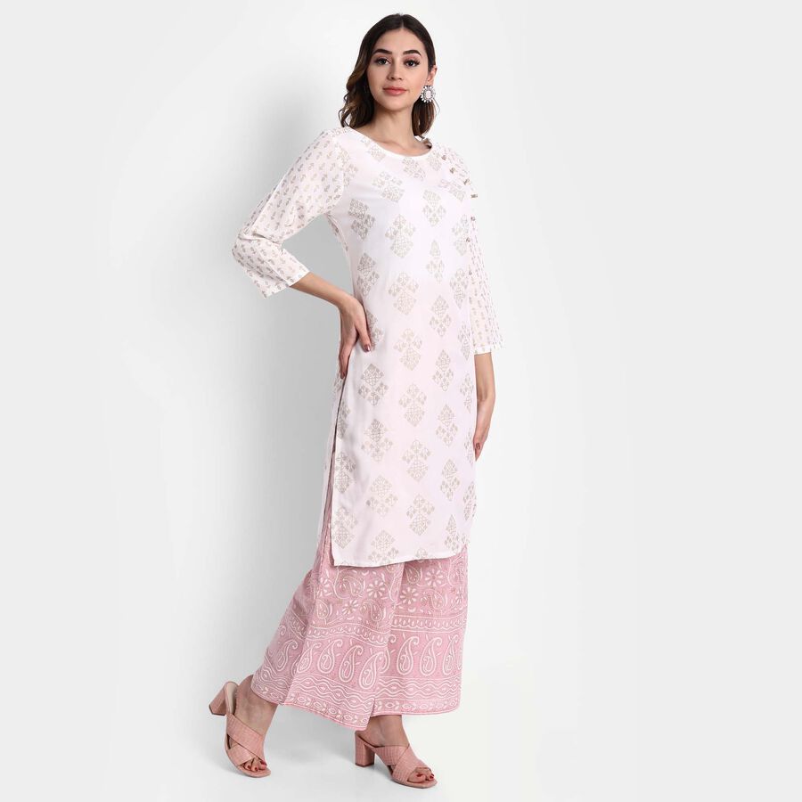 Printed Straight Kurta, Off White, large image number null