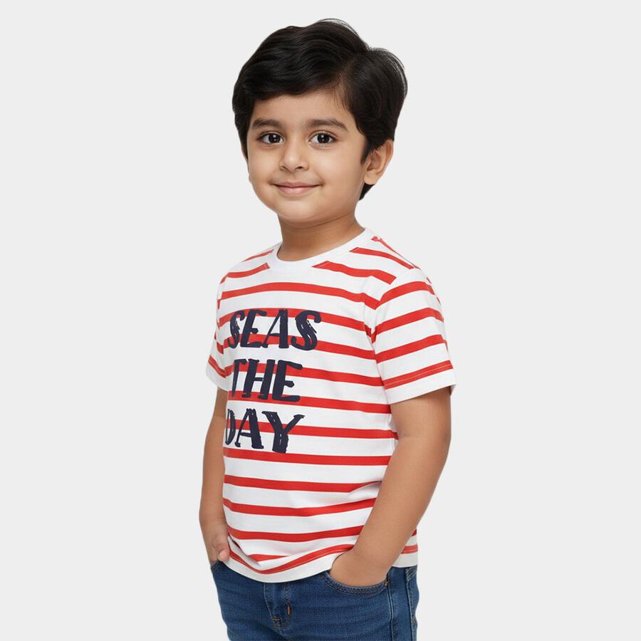 Boys Red Cotton Round Neck Casual T-Shirt, लाल, large image number null