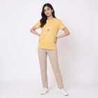 Women's Yellow Round Neck Regular T-Shirt, पीला, small