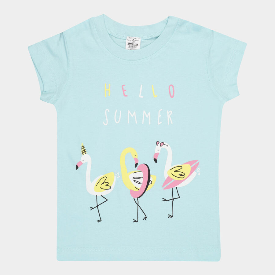 Girls Cotton T-Shirt, Aqua, large image number null