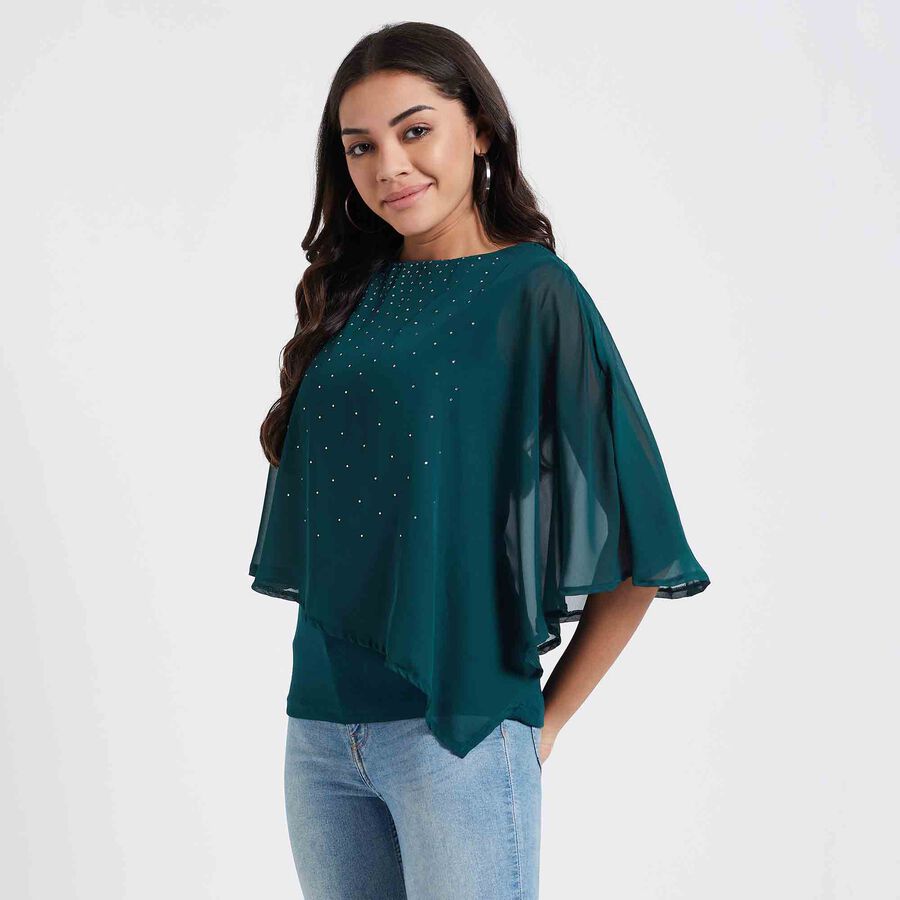 Embellished 3/4th Sleeve Top, Dark Green, large image number null
