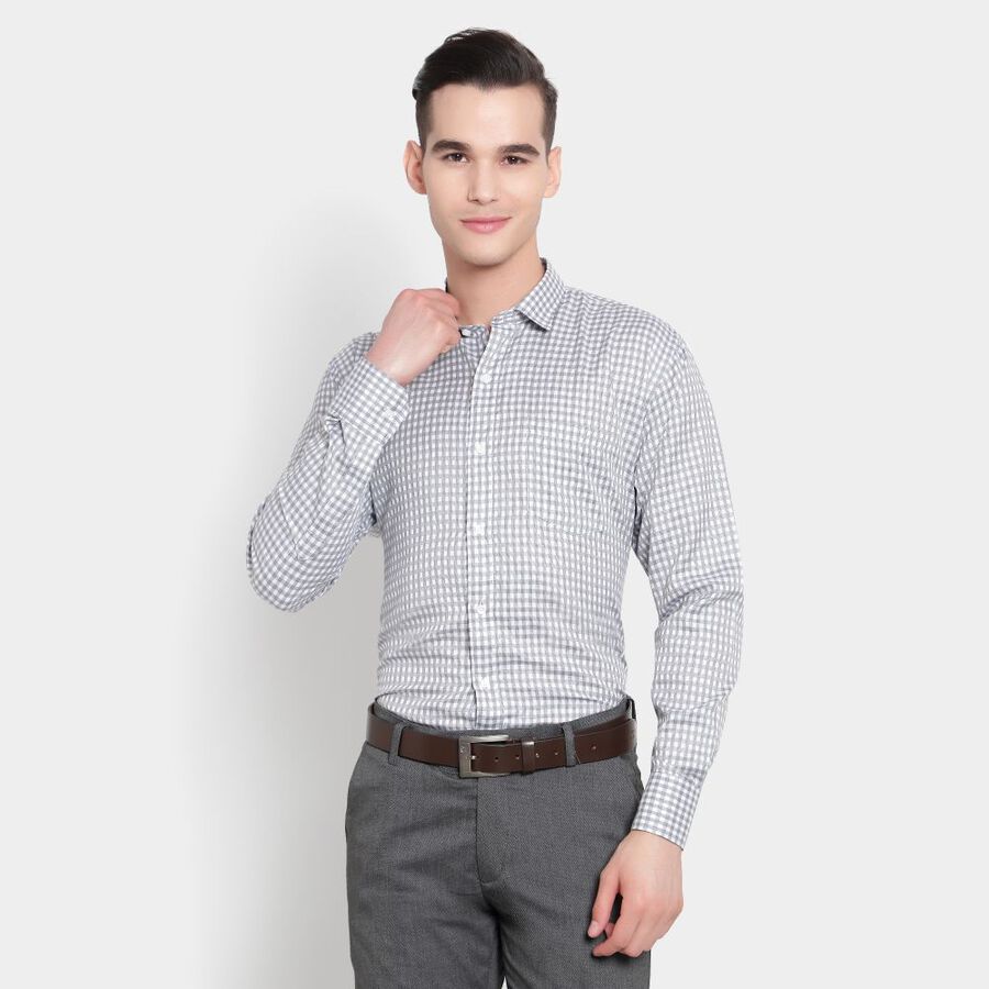 Checks Formal Shirt, Light Grey, large image number null