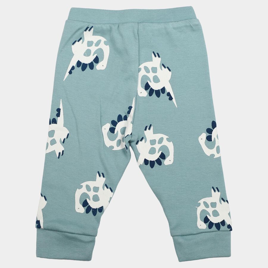 Infants' Teal Jogger Fit Dinosaur Printed Cotton Pyjama, टील ब्लू, large