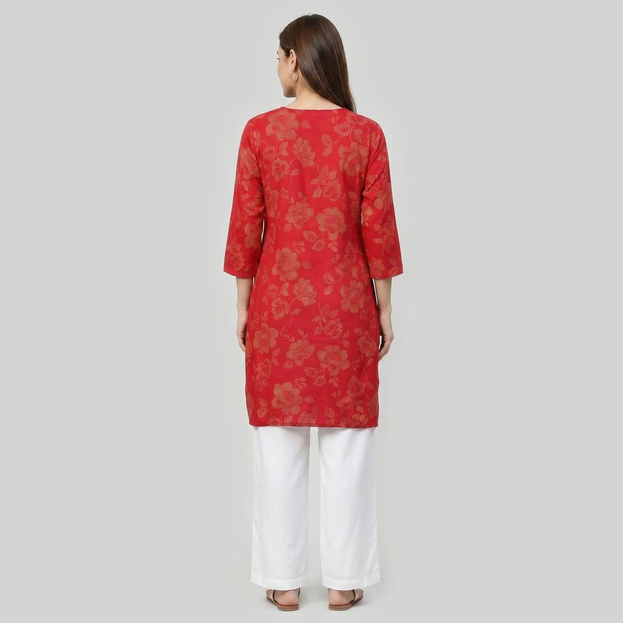 Women's Fuchsia Round Neck Solid Kurta, रानी (फ्यूशिया), large