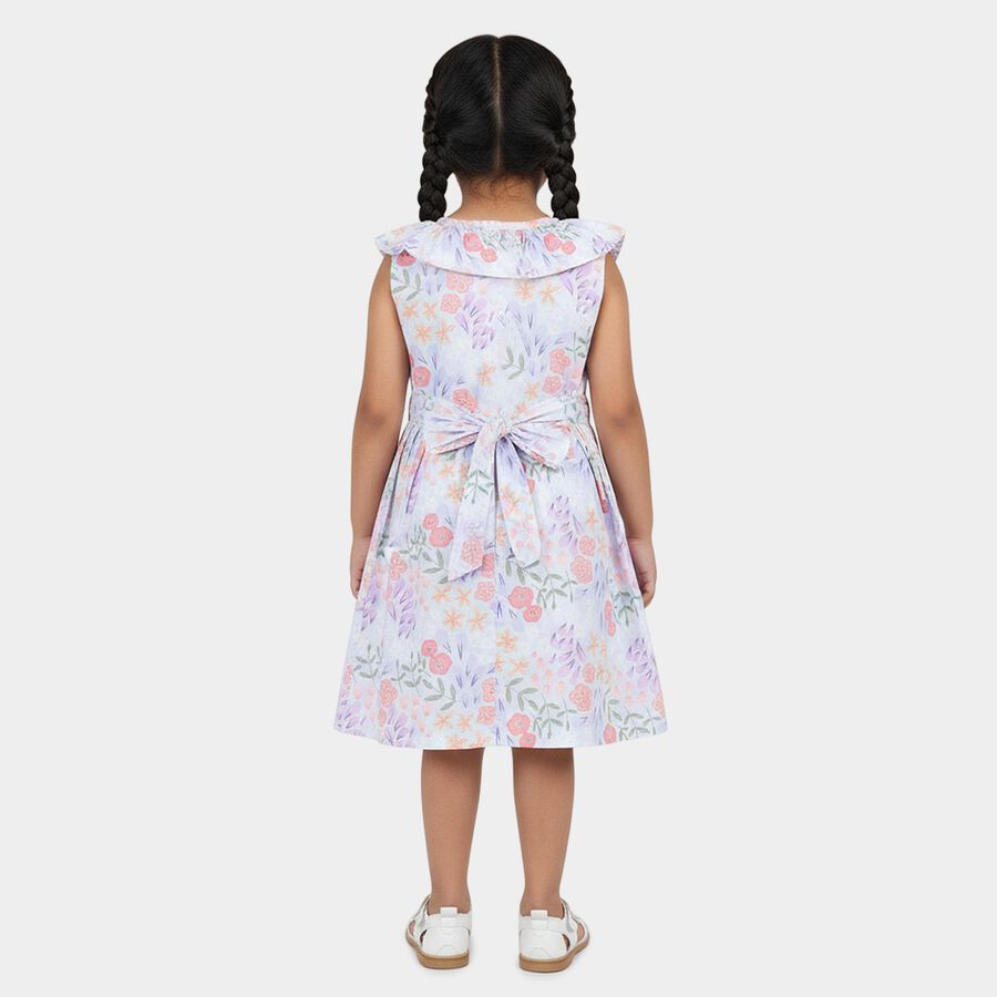 Girls' Pastel Blue Floral Print Sleeveless Cotton Frock, हल्का नीला, large