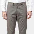 Men's Light Grey Slim Fit Flat-Front Casual Trousers, Light Grey, small