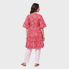 Women's Pink Notch Neck Printed Kurti, गुलाबी, small