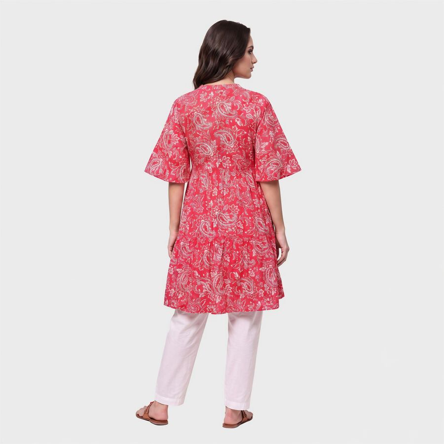 Women's Pink Notch Neck Printed Kurti, गुलाबी, large