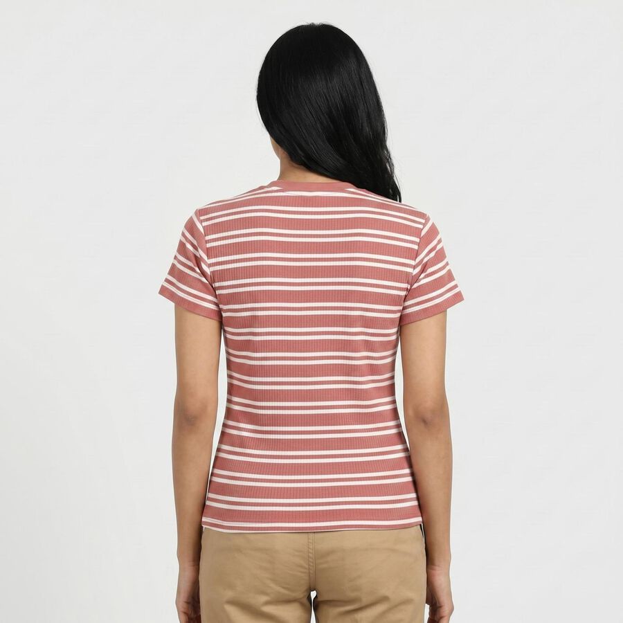 Women's Pink Cotton Blend Round Neck Casual T-Shirt, Pink, large