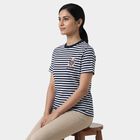 Women's Navy Blue Round Neck Casual T-Shirt, नेवी ब्लू, small