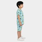 Boys Light Blue Cotton Round Neck Printed Night Suit, हल्का नीला, small