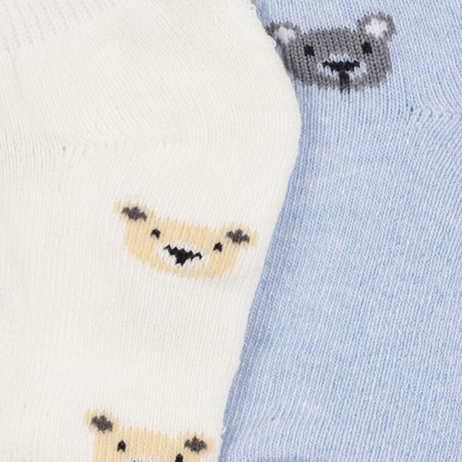Boys' Soft Ivory White and Light Sky Blue Regular Fit Printed Pack of 2 Socks, White, large