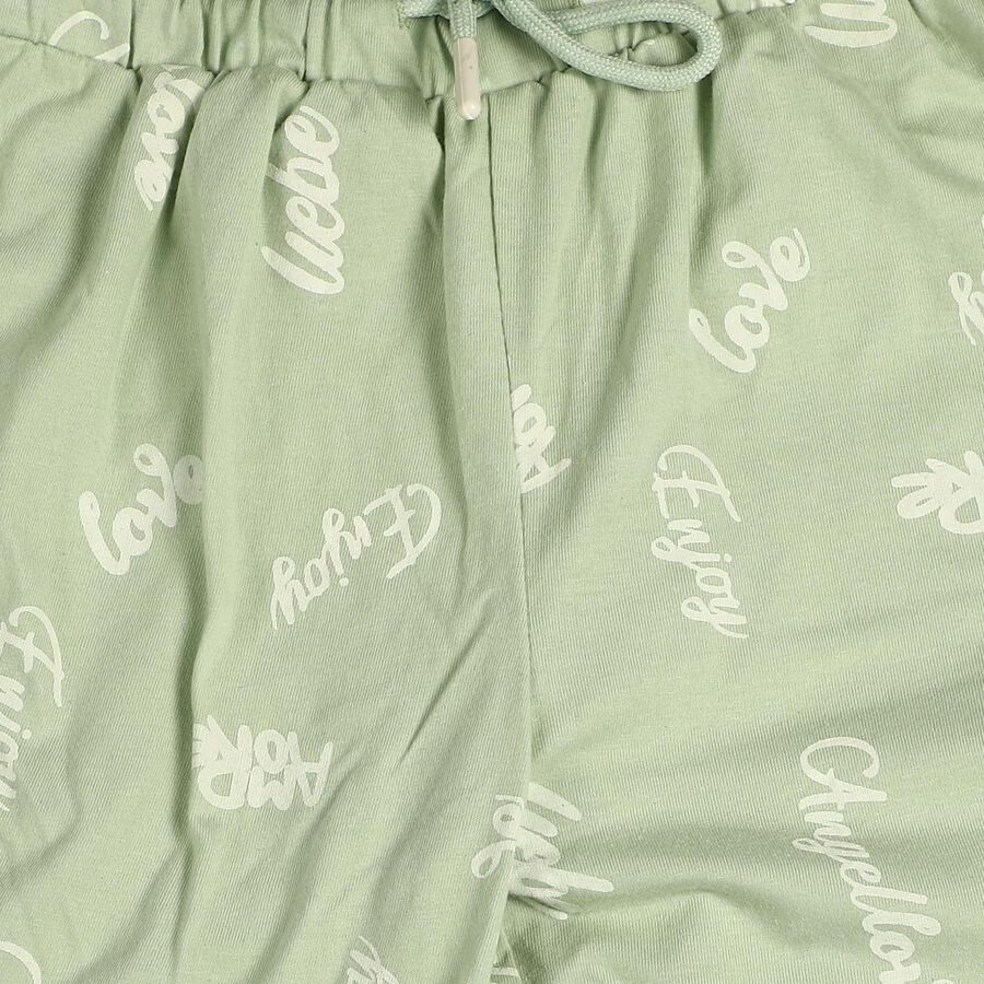 Girls' Mint Light Green Printed Drawstring Pyjama, Light Green, large