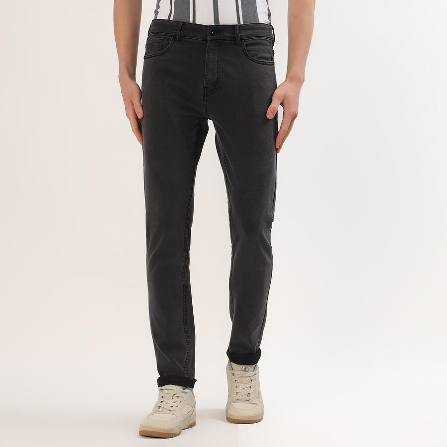 Men's Jet Black Slim Fit Jeans, गहरा ग्रे, large