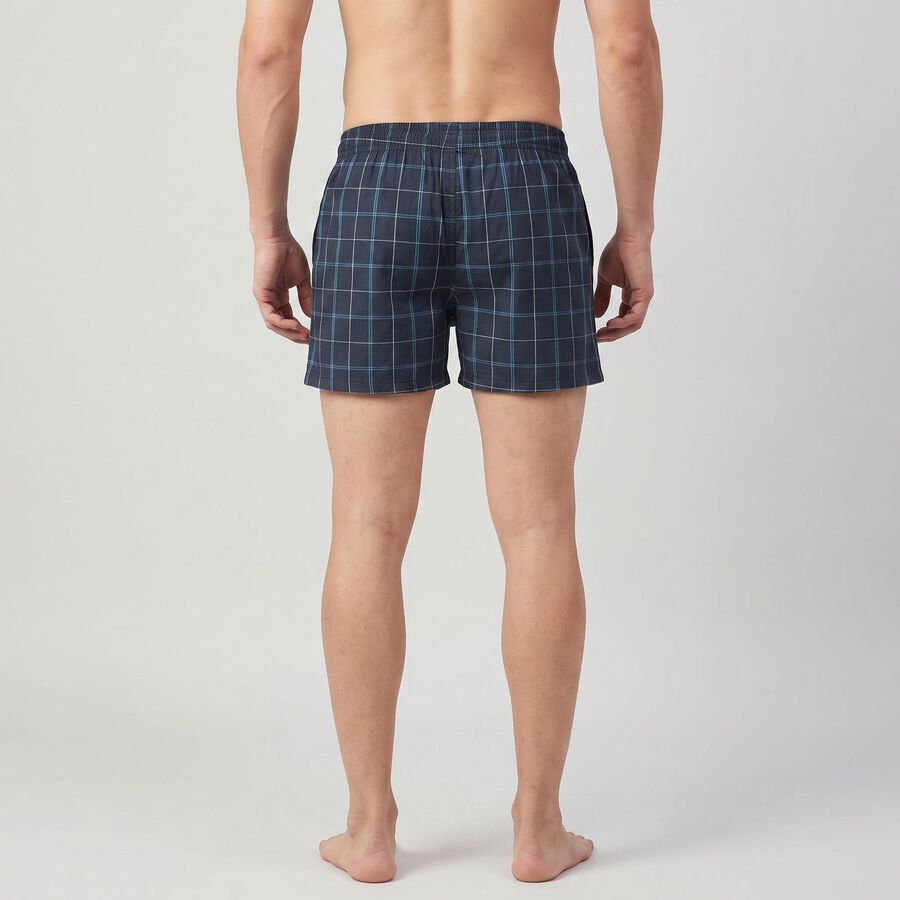 Men's Navy Blue Relaxed Fit Checked Boxers, Navy Blue, large