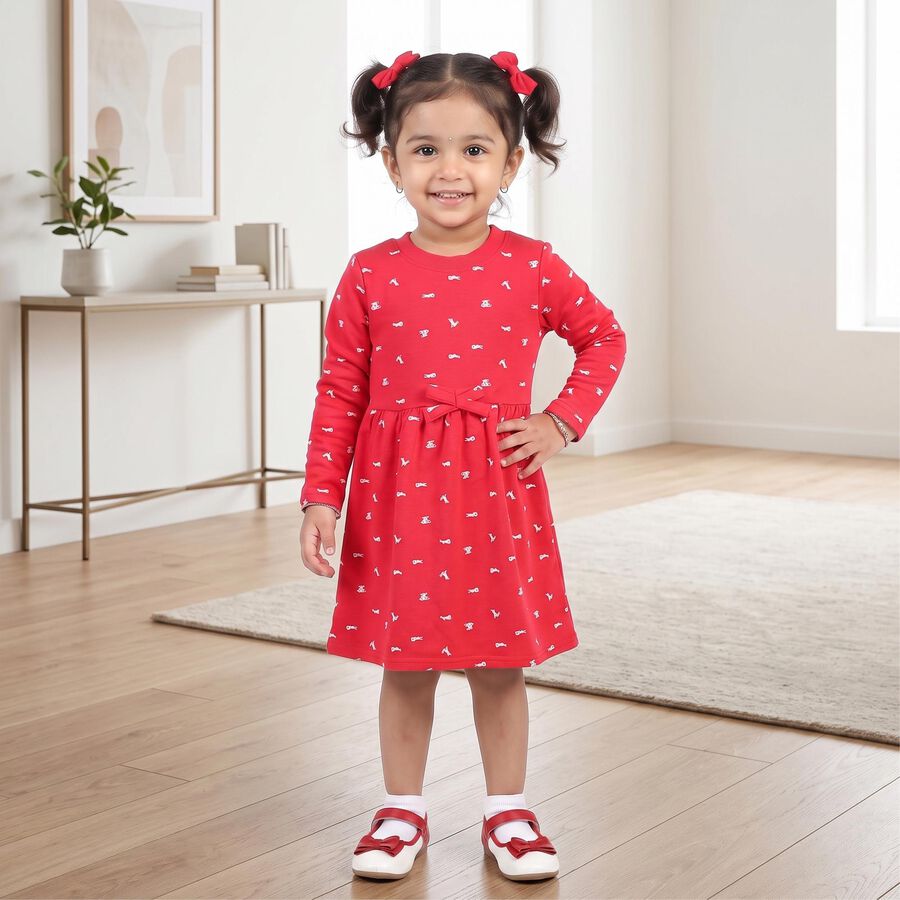 Girls' Fuchsia Fit and Flare Printed Frock, Fuchsia, large