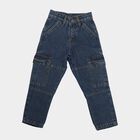 Boys Blue Relaxed Fit Cargo Jeans, मध्यम नीला, small