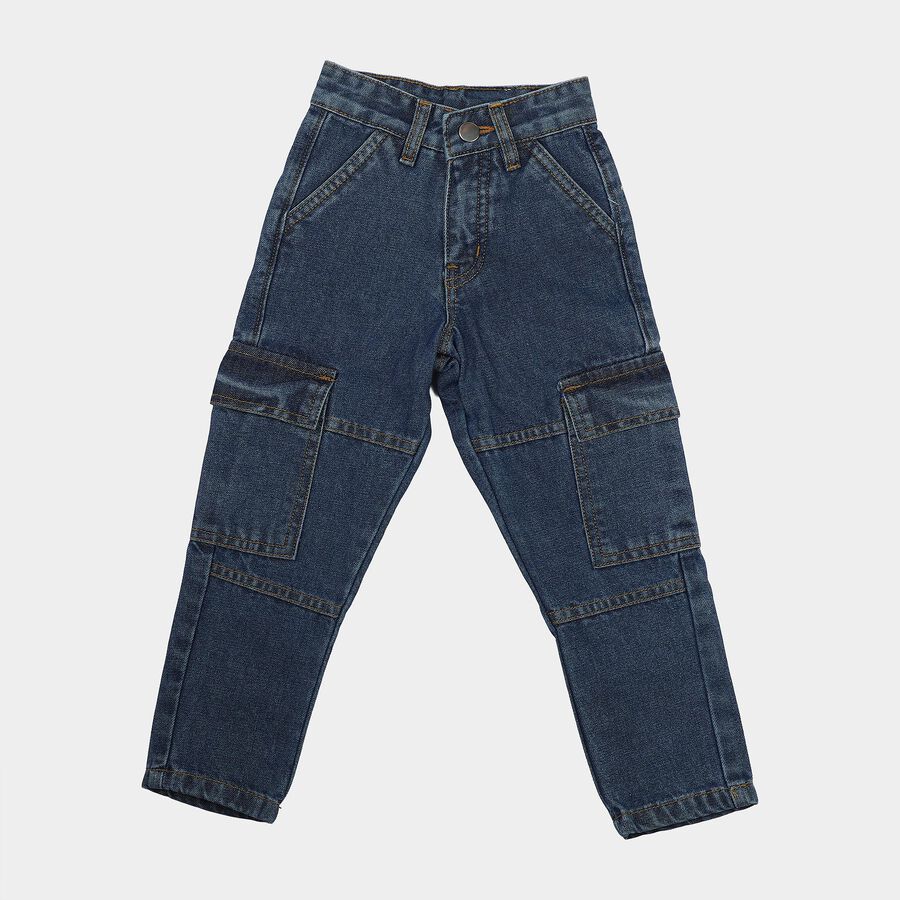 Boys Blue Relaxed Fit Cargo Jeans, मध्यम नीला, large