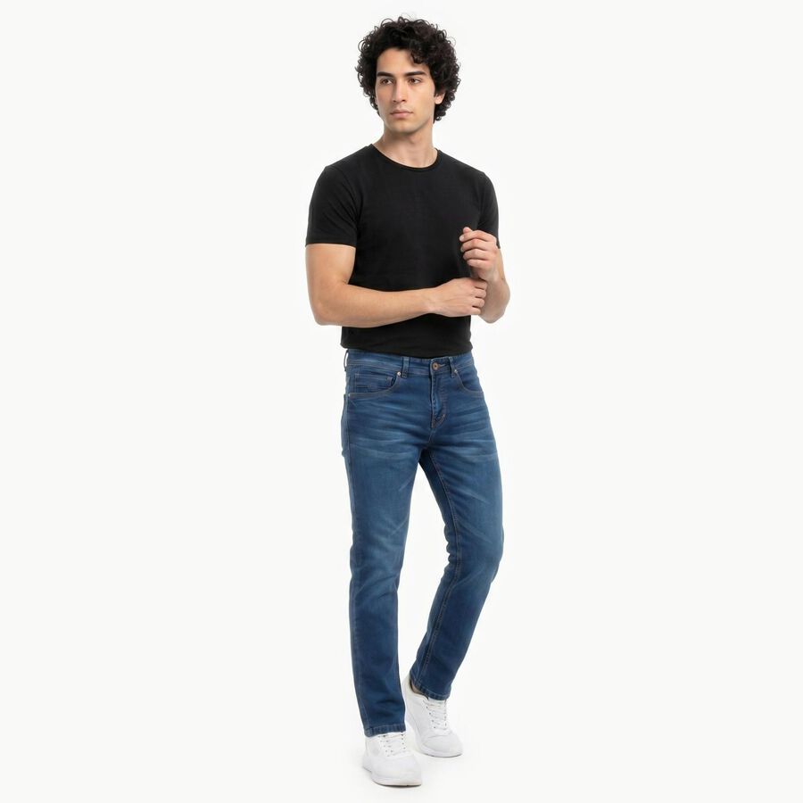 Men's Navy Blue Slim Fit Stretchable Jeans, Dark Blue, large