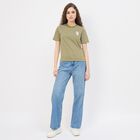 Women's Olive Green Cotton Round Neck Minimalist T-Shirt, Olive, small