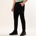 Men's Black Slim Fit Side Zip Pocket Paneled Track Pants, काला, small