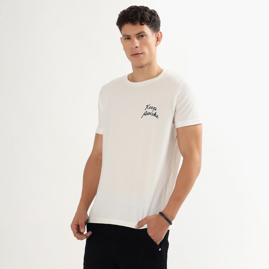 Men's Off White Round Neck Casual T-Shirt, ऑफ व्हाइट, large image number null