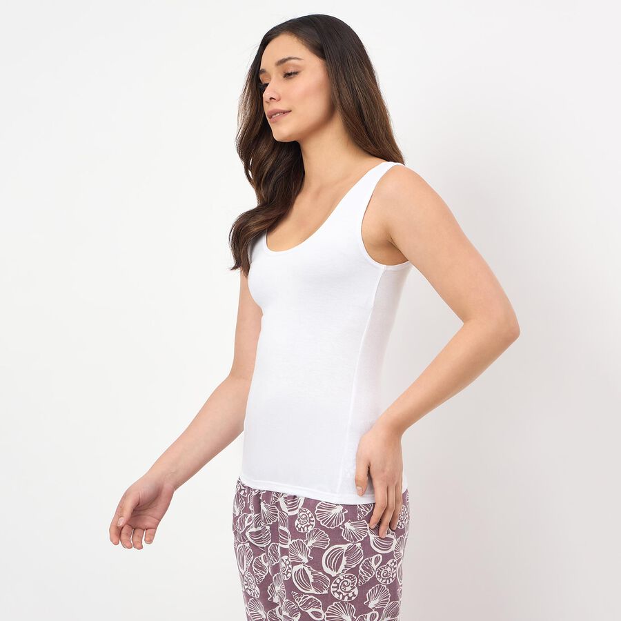 Women's White V-Neck Minimalist Slip, सफ़ेद, large