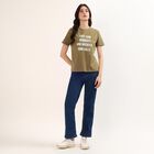 Women's Olive Round Neck Graphic Printed T-Shirt, Olive, small