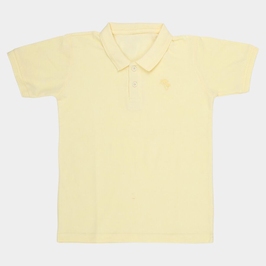 Boys' Yellow Round Neck Casual T-Shirt, पीला, large