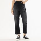 Women's Faded Black Straight Fit Frayed Hem Jeans, Black, small image number null