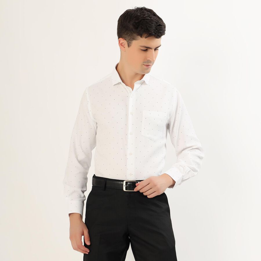 Men's White Dotted Spread Collar Formal Shirt, सफ़ेद, large image number null