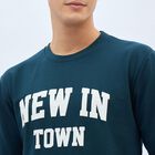 Men's Dark Teal Crew Neck Casual Sweatshirt, Teal Blue, small image number null