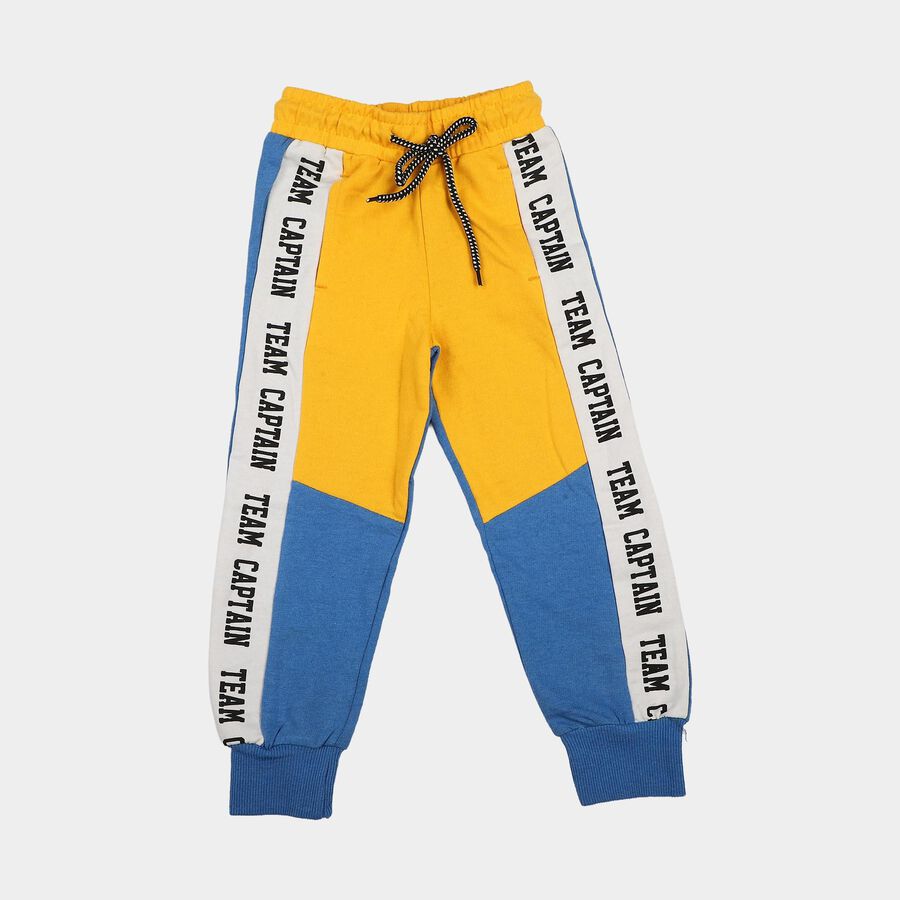 Boys' Yellow Jogger Fit Text Printed Cotton Blend Pyjama, पीला, large