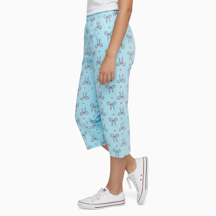 Girls' Light Sky Blue Printed Cotton Blend Capri, Aqua, large image number null
