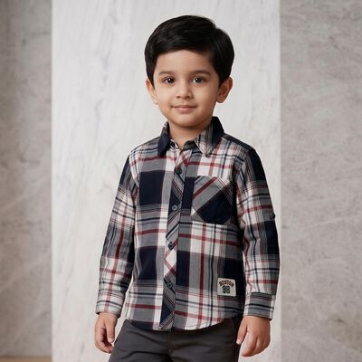 Boys Red Cotton Long Sleeve Collar Neck Shirt