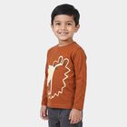 Boys Brown Cotton Blend Round Neck Regular T-Shirt, भूरा, small
