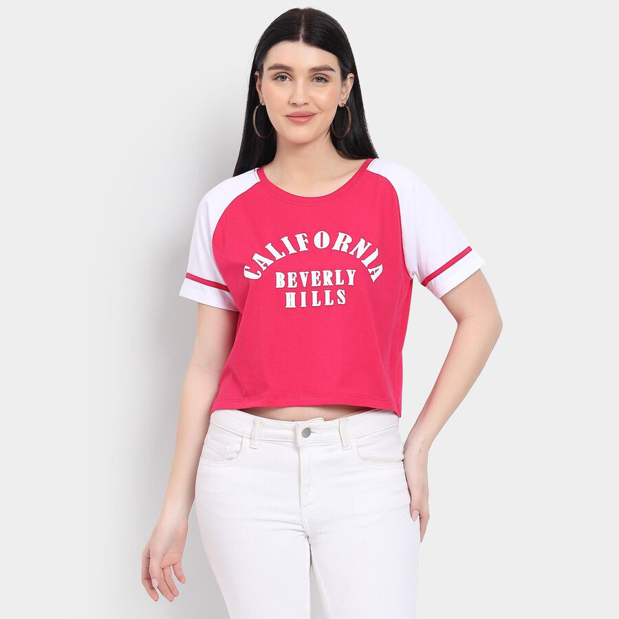 Ladies' 100% Cotton Crop  Top, Pink, large image number null