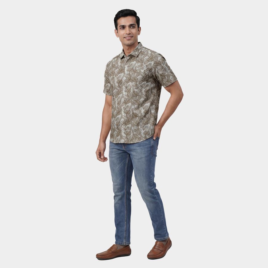 Men's Beige Cotton Classic Collar Casual Shirt, Beige, large