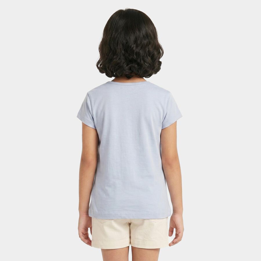 Girls Light Blue Round Neck Regular T-Shirt, Light Blue, large