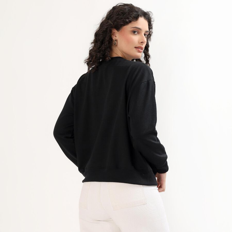 Women's Jet Black Crew Neck Casual Sweatshirt, Black, large image number null