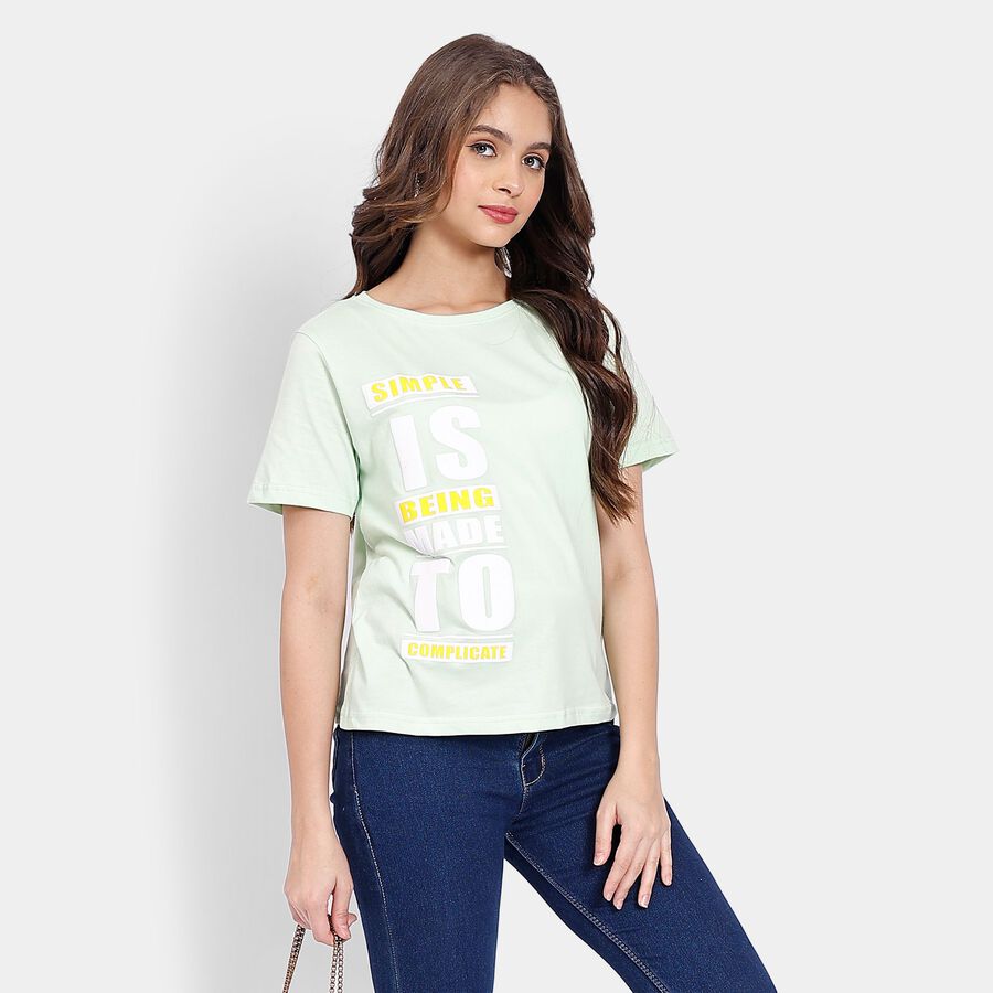 Ladies' Cotton Round Neck T-Shirt, Light Green, large image number null