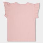 Girls' Light Pink Cotton Crew Neck Ruffled T-Shirt, Light Pink, small image number null
