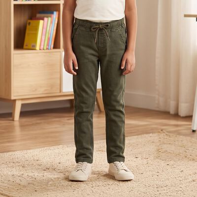 Boys' Olive Green Straight Fit Drawstring Waist Jeans