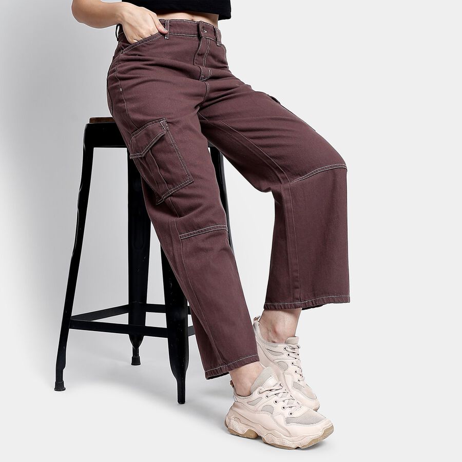 Ladies' 100% Cotton Jeans, Maroon, large image number null